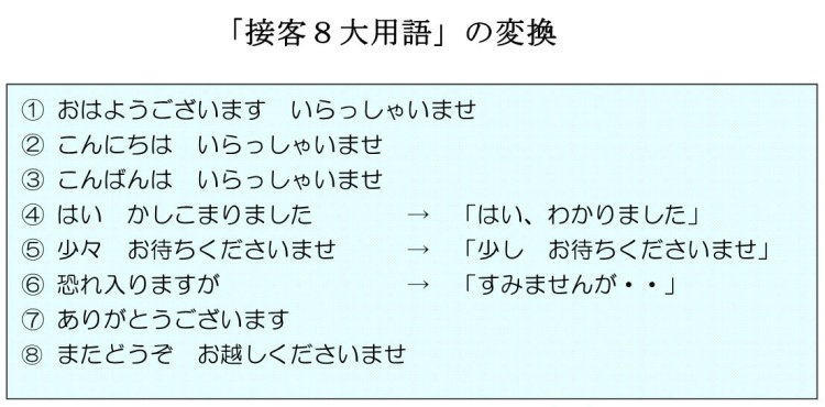 「接客８大用語」の変換