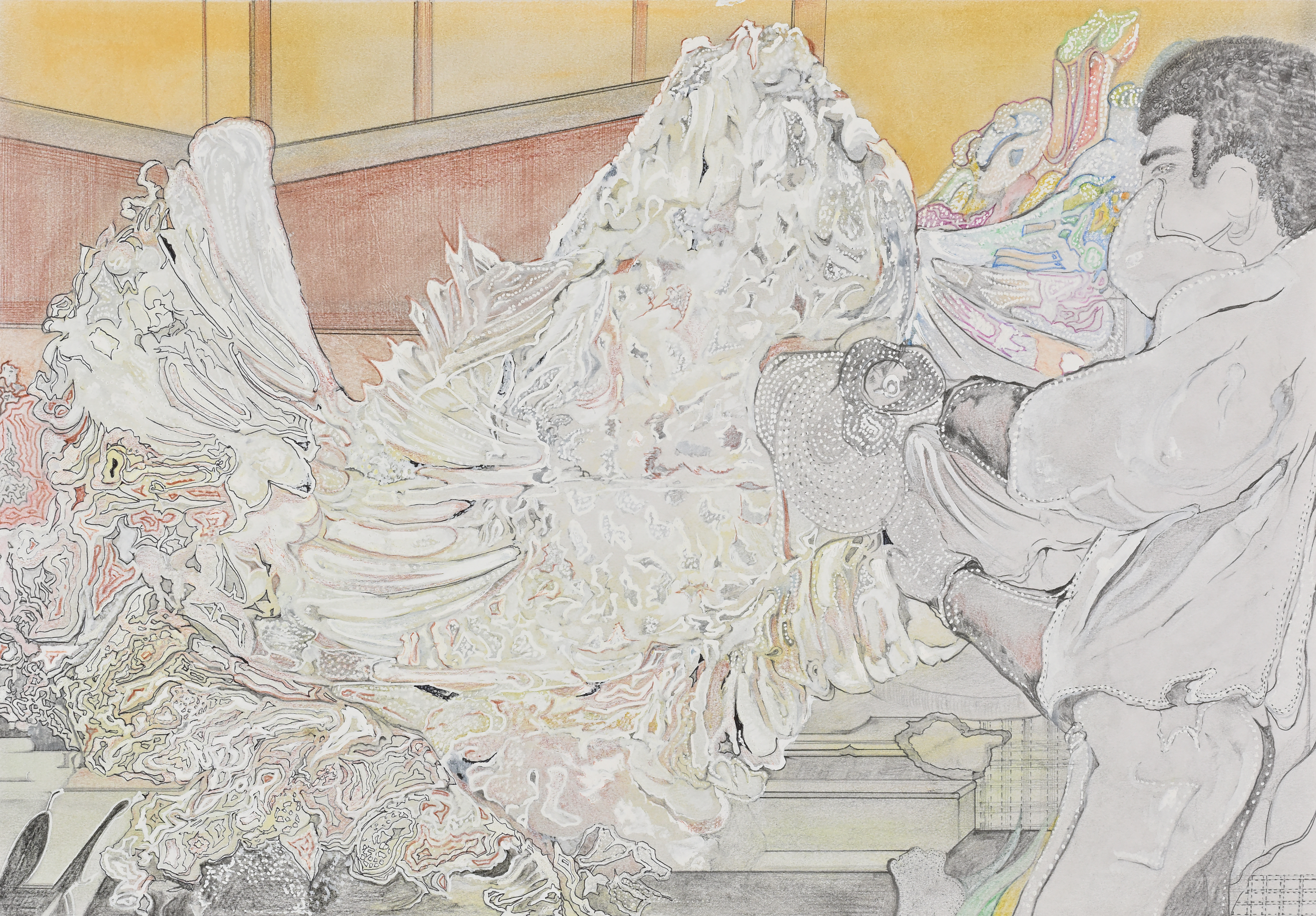 令和８年度絵画コンテスト 働くすがた～今そして未来～ 高校生・一般の部 （独）高齢・障害・求職者雇用支援機構理事長奨励賞 「氷の彫刻をする料理人」 鹿児島県　池山　秀明さんの作品