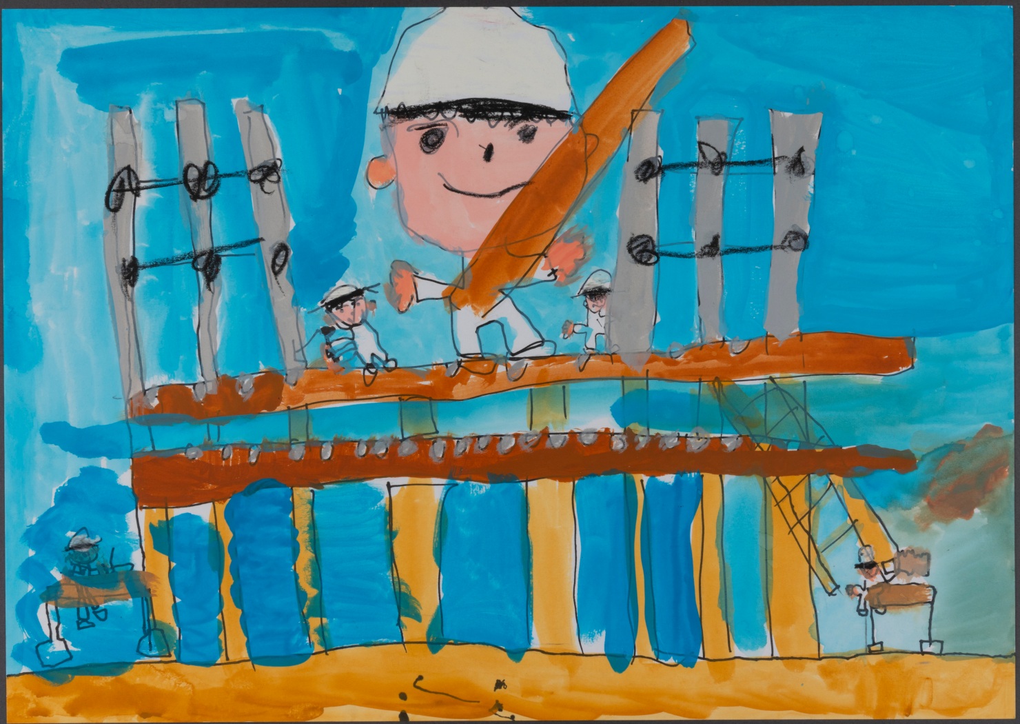 令和７年度絵画コンテスト　働くすがた～今そして未来～ 小学生の部 （独）高齢・障害・求職者雇用支援機構理事長奨励賞 「かっこいい大工さん」鹿児島県　坂口　諒永さんの作品