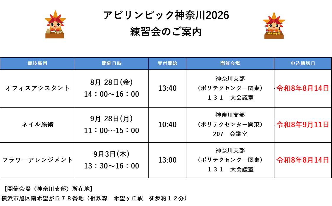 アビリンピック神奈川2026練習会のご案内の画像