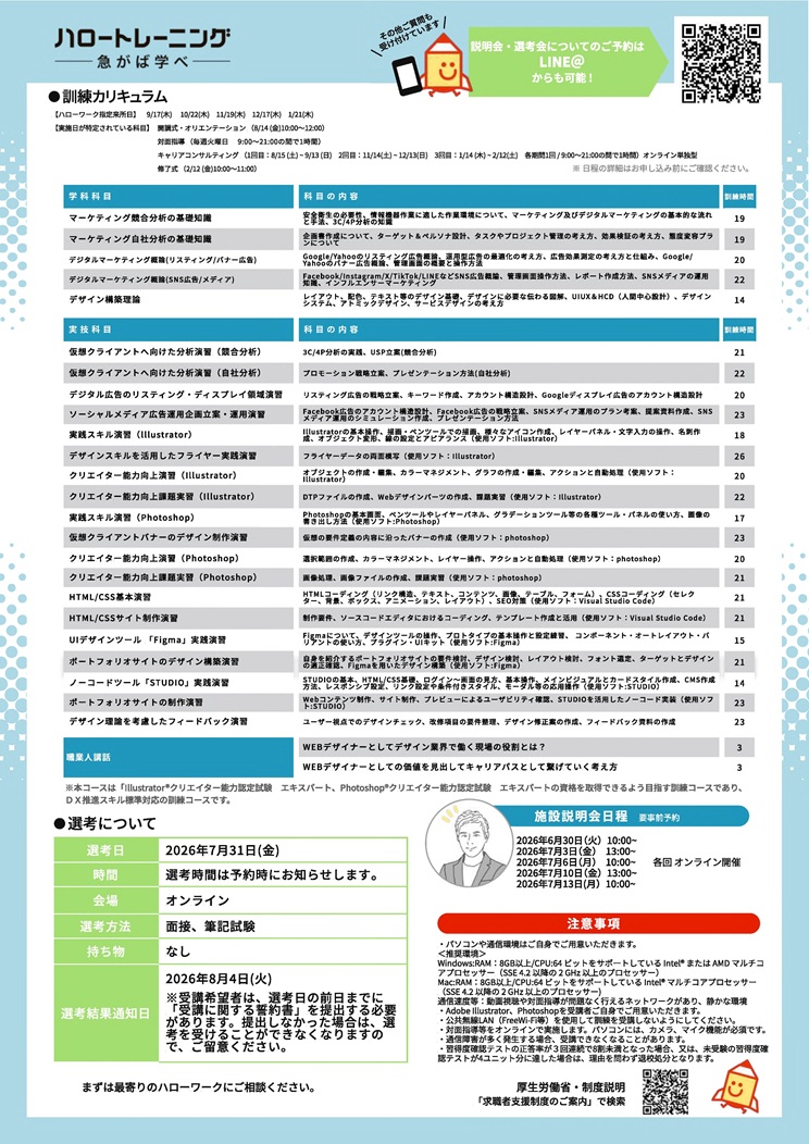 基礎から学べるＷＥＢデザイン／サイト制作／マーケティング科（ｅラーニングＡ）（裏面）