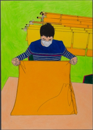 「作業所での仕事タオルたたみ」山形県・平祐哉さんの作品